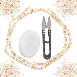 SUNNYCLUE DIY Stretch Bracelets Making Kits, inxlude Flat Round Natural Freshwater Shell Beads, Elastic Crystal Thread and Steel Scissors, Wheat, Beads: 5x0.5~3mm, Hole: 0.9mm, 14.88 inch(37.8cm)~15.19 inch(38.6cm), about 204~209pcs/Strand, 2strand/set
