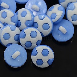 Botones de caña de acrílico, 1 agujero, teñido, fútbol / soccer, azul aciano, 13x4mm, agujero: 3x2 mm