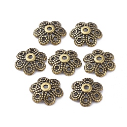 Tibetan Style Alloy Bead Caps, Lead Free & Nickel Free & Cadmium Free, Antique Bronze Color, about 12.5mm long, 12.5mm wide, 4mm thick, hole: 1.5mm