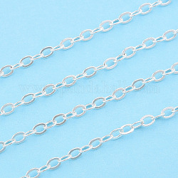 Brass Cable Chains, Soldered, Flat Oval, Nickel Free, Silver, 3x2x0.5mm, about 5m/roll
