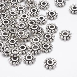 Gear Tibetan Style Alloy Spacer Beads, Lead Free & Cadmium Free, Flower, Antique Silver, 6.5mm, Hole: 2mm