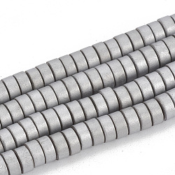 Electroplate Non-magnetic Synthetic Hematite Beads Strands, Matte Style, Donut, Platinum Plated, 4x2mm, Hole: 2.5mm, about 200pcs/strand, 15.7 inch