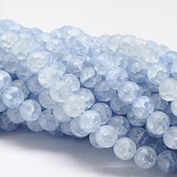 Chapelets de perles en quartz craquelé synthétique, ronde, teinte, mat, lumière bleu ciel, 10mm, Trou: 1mm, Environ 41 pcs/chapelet, 15.75 pouce