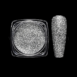 Polvere glitter per unghie, cielo stellato / effetto specchio, decorazione chiodo lucido, argento, scatola: 30x30x16.5 mm