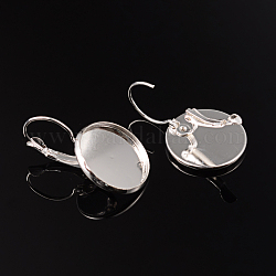 Brass Leverback Earring Findings, Nickel Free, Silver Color Plated, 32x20mm, Tray: 18mm inner diameter