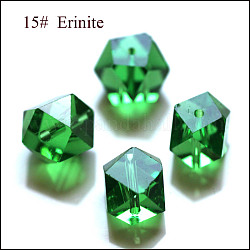 Imitation österreichischen Kristallperlen, Klasse aaa, facettiert, eckenlose Würfelperlen, grün, 6x5.5x5.5 mm, Bohrung: 0.7~0.9 mm