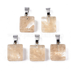 Ciondoli di vetro di pietra di cocomero, con fermaglio in ferro platino, quadrato, grano, 16x12.5x5.5mm, Foro: 3.5x7 mm