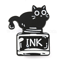 Alfileres esmaltados con dibujos de gatos y botellas de tinta, insignia de aleación de zinc negro, negro, 29.5x23.5x1mm