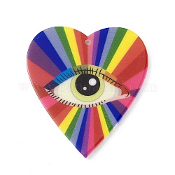 Pendenti acrilici stampati, cuore con fascino per gli occhi, colorato, 47.5x42.5x2.5mm, Foro: 1.6 mm