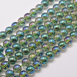 Hebras de perlas de cuarzo sintético galvanizado, redondo, chapado en arco iris , verde mar, 8mm, agujero: 1 mm, aproximamente 50 pcs / cadena, 15.7 pulgada