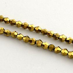 Chapelets de perles en verre électroplaqué, arc-en-ciel plaqué, toupie avec facettes, plaqué or, 3x3.5mm, Trou: 1mm, Environ 125~130 pcs/chapelet, 18 pouce