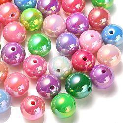 50pcs perles acryliques irisées arc-en-ciel placage uv, ronde, couleur mixte, 17.5mm, Trou: 2.8mm