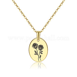 304 collier pendentif fleur mois de naissance en acier inoxydable, bijoux délicats floraux pour femmes, or, rose de juin, 17.72 pouce (45 cm)