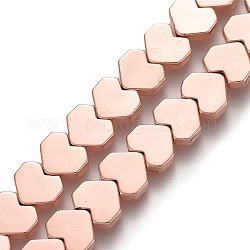 Non-magnetic Synthetic Hematite Beads Strands, Heart, Rose Gold Plated, 7x8x2mm, Hole: 1mm, about 64pcs/strand, 16.14 inch(41cm)
