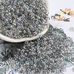 Transparentes perles de rocaille en verre, demi-plaqué, deux tons, ronde, gris clair, 6/0, 4x3mm, Trou: 1.4mm