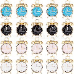 Sunnyclue 1 caja 40 piezas de dijes de reloj a granel esmalte despertador encanto mini realista miniatura reloj de tiempo encantos negro blanco aleación encanto para hacer joyas encantos diy collar pendientes pulseras suministros