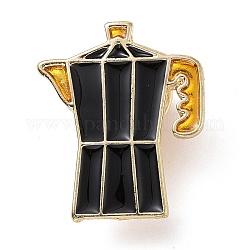 Coffeepot Enamel Pin, Light Gold Plated Alloy Badge for Backpack Clothes, Black, 23.5x19x1.5mm