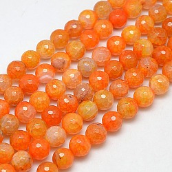 Natural Agate Round Beads Strand, Dyed, Faceted, Dark Orange, 12mm, Hole: 1mm, about 30pcs/strand, 14.56inch