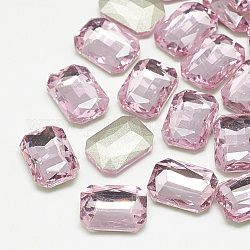 Cabujones de cristal con rhinestone, facetados, octágono rectángulo, rosa luz, 14x10x4mm