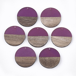 Colgantes de resina y madera de nogal, plano y redondo, rojo violeta medio, 28.5x3.5~4mm, agujero: 1.5 mm