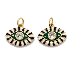 Brass Cubic Zirconia Pendants, Long-Lasting Plated, with Enamel, Eye, Real 18K Gold Plated, 15x12x2.5mm, Hole: 3.5mm