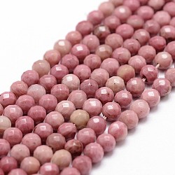 Natur Rhodonit Perlen Stränge, facettiert, Runde, 6 mm, Bohrung: 1 mm, ca. 57 Stk. / Strang, 14.5 Zoll ~ 15.1 Zoll