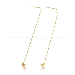 Brass Stud Earring Findings, Ear Thread, with Box Chains and Pinch Bail, for Half Drilled Bead, Golden, 109mm, Pin: 0.8mm