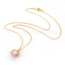 Brass Pendant Necklaces, with Cable Chains and Alloy Pendants, Shell, Golden, 17.51 inch(44.5cm), Pendant: 15.5x13x7mm