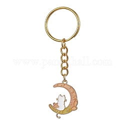 Porte-clés pendentif lune avec lapin en alliage émaillé, avec porte-clés fendus, forme de chat, 8 cm.
