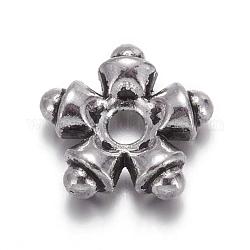 Tibetischen Stil Abstandshalter Perlen, Bleifrei und cadmium frei, Stern, Antik Silber Farbe, ca. 9 mm Durchmesser, 3 mm dick, Bohrung: 1 mm