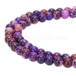 Arricraft environ 120 pcs perles de pierres précieuses naturelles, Brins de perles de jaspe impérial naturel teint en violet, 6mm, rond, percé au centre, perles amples pour la fabrication de bracelets et de bijoux
