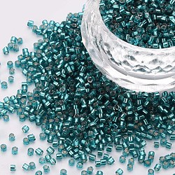 Perline cilindriche di vetro, perline semi, argento rivestito, foro rotondo, verde acqua, 1.5~2x1~2mm, Foro: 0.8 mm, circa 80000pcs/scatola, circa 1 libbra / borsa