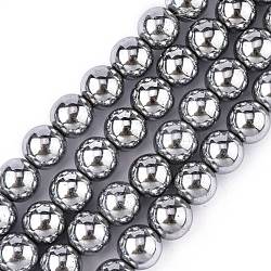 Chapelets de perles en hématite synthétique sans magnétiques, Grade a, ronde, platinée, 10mm, Trou: 1.5mm, Environ 40~42 pcs/chapelet