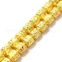 Fili di perle di roccia lavica naturale elettrodeposta, colonna esagonale, oro placcato, 8x6.5x7.5mm, Foro: 1 mm, circa 50~51pcs/filo, 15.55~15.94 pollice (39.5~40.5 cm)