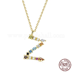 925 collar con colgante de letra z inicial de plata de ley con circonitas cúbicas de colores para mujer, dorado