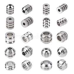 DICOSMETIC 40Pcs 10 Style 304 Stainless Steel Beads, Groove, Stainless Steel Color, 4pcs/style