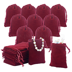 Nbeads 60 шт. темно-красные бархатные ювелирные сумки на шнурке, 2.8x3.5 тканевый пакет для свадебного подарка, сумки на шнурке, упаковочные мешочки, бархатные тканевые мешочки для ювелирных изделий, аксессуары для хранения подарков