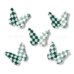 Cabochons di opaco resina, Two Tone, per accessori per orecchini fai da te, farfalla con motivo a scacchiera, verde mare, 22.5x27.5~28.5x4~5.5mm