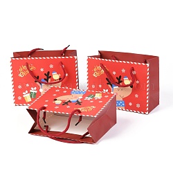 Bolsas de papel con temática navideña, rectángulo con patrón de ciervo, para guardar joyas, rojo, 24.5x19.5x0.45 cm