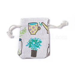 Pochettes en toile de jute, sacs à cordonnet, rectangle avec motif cerise, colorées, 8.7~9x7~7.2 cm