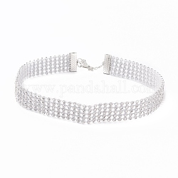 Collana girocollo con strass di cristallo a 5 fila, ampia collana di strass per le donne, platino, 12.6 pollice (32 cm)