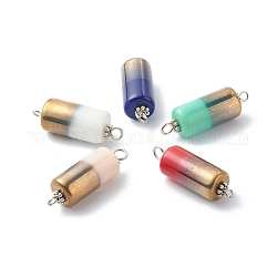 Demi-perles de verre opaque galvanoplastie liens connecteurs, deux tons, avec des perles d'espacement de marguerite en alliage de style tibétain et une épingle à œil en fer, colonne, couleur mixte, platine, 31.5x10mm, Trou: 1.5mm