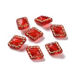 Transparente Acryl Perlen, goldenen Metall umschlungen, Rhombus, rot, 18x14.3x9 mm, Bohrung: 1.5 mm, ca. 530 Stk. / 500 g