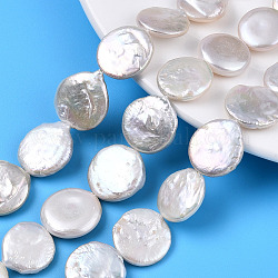 Perle baroque naturelle perles de perles de keshi, perle de culture d'eau douce, plat rond, floral blanc, 16~20x4~6mm, Trou: 0.7~0.8mm, Environ 22~23 pcs/chapelet, 15.55 pouce (39.5 cm)