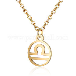 201 Stainless Steel Pendants Necklaces, Flat Round with Constellations, Libra, 16.3 inch(40cm)x1mm
