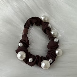 Elastischer Haarschmuck aus Stoff, Mit abs nachgemacht Perle Perle, für Mädchen oder Frauen, Scrunchie / Scrunchy Haargummis, Schokolade, 60 mm