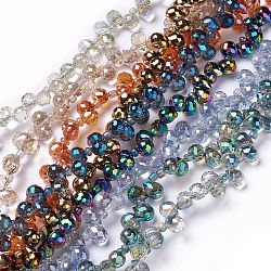 Chapelets de perles en verre, top foré, facette, larme, couleur mixte, 8x6mm, Trou: 0.9mm, Environ 99~102 pcs/chapelet, 20.08~19.69'' (50 cm)
