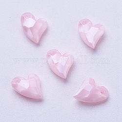 Ciondoli acrilico, imitazione perla, cuore, sfaccettato, rosa nebbiosa, 11x9x4mm, Foro: 0.5 mm