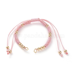 Fabbricazione di braccialetti con cordino intrecciato in poliestere regolabile, con cavo metallico, Perline in ottone, 304 anelli di salto in acciaio inox, perla rosa, 5-1/2~11-3/8 pollice (14~29 cm)