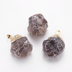 Natural Smoky Quartz Pendants, with Brass Findings, Nuggets, Golden, 30.5~38x20~30x14~21.5mm, Hole: 5x8mm